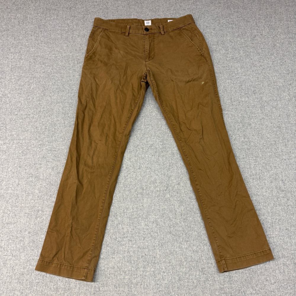 Gap Slim Fit Chino Pants 31x30 Brown Cotton Twill Casual Trousers Mens 31 x 30